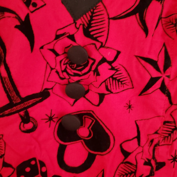 Hell Bunny Vixen red all over print tattoo flash flock retro dress - Picture 4 of 8